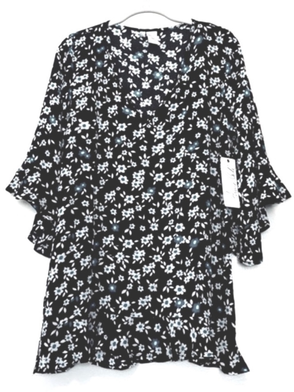NEW Anne Cole Flounce Sleeve Swim Coverup Floral V-neck Black White Size XS/S